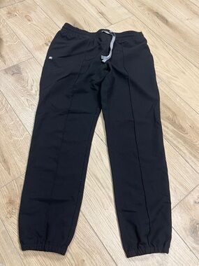Figs Black Track Joggers with Gray Drawstring